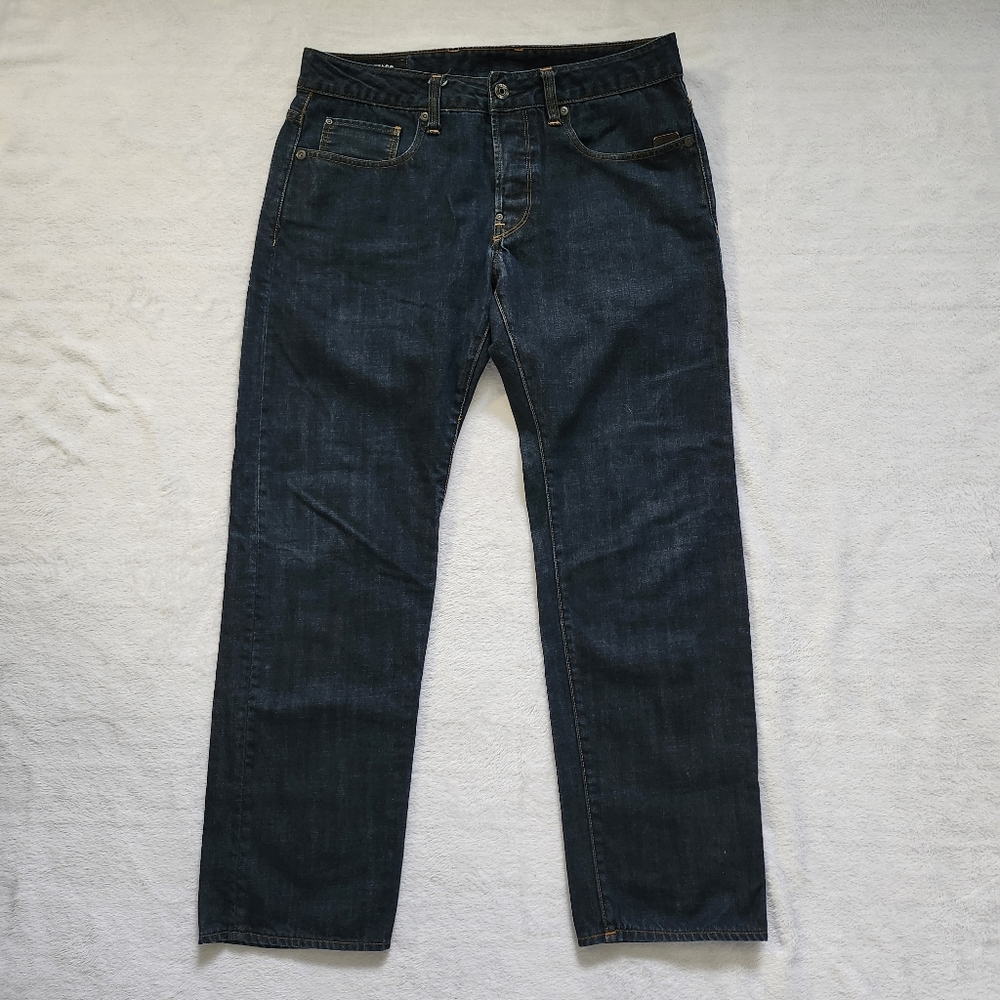 G-STAR RAW Men's "Attacc" Dark Wash Straight Jeans Size 33 Short Inseam